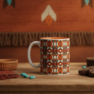 Orange, Turquoise, Brown Tribal Inspired Two-Tone Coffee Mug