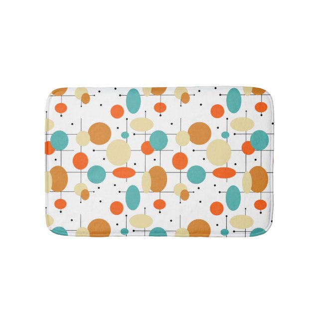 Orange Turquoise Circles Retro Mid Century Pattern Bath Mat (Front)