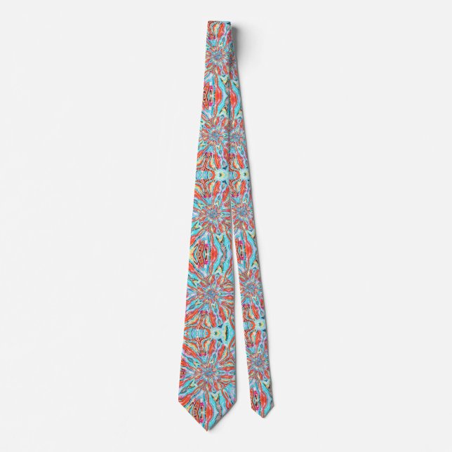 Orange Turquoise Coral Swirl Neck Tie (Front)