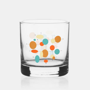 Orange Turquoise Cream Circles Mid Century  Whiskey Glass
