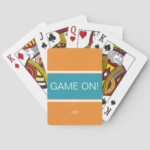 Orange & Turquoise GAME ON Quote Monogrammed Playing Cards