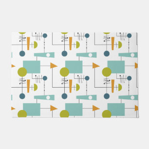 Orange Turquoise Green Shapes Lines Mid-Century Doormat
