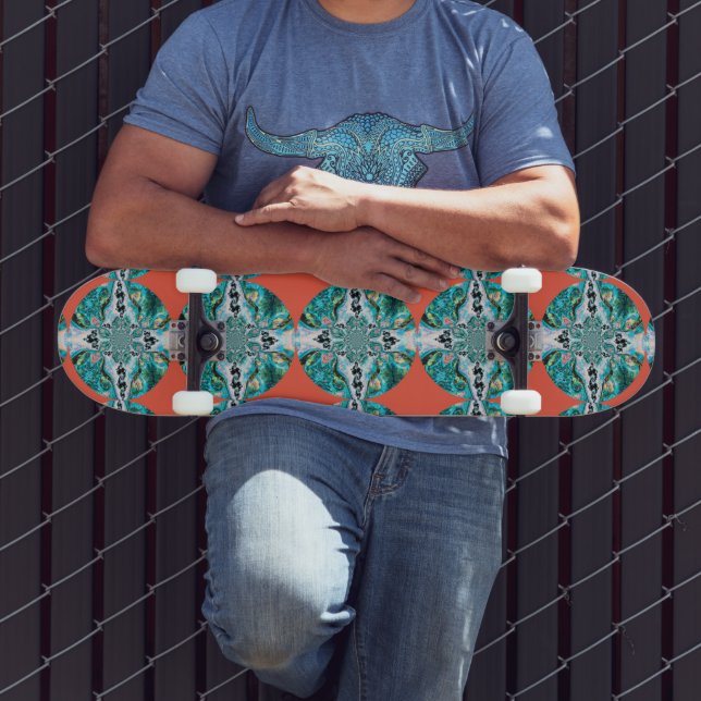Orange Turquoise Pattern Skateboard (Outdoor 3)