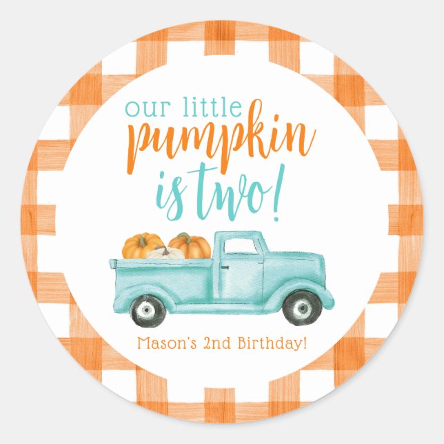 Orange & turquoise Pumpkin Harvest Truck  Classic Round Sticker (Front)