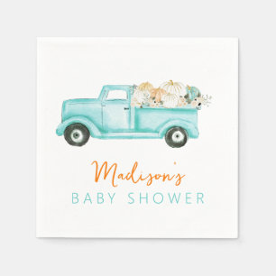 Orange & turquoise Pumpkin Harvest Truck  Napkin