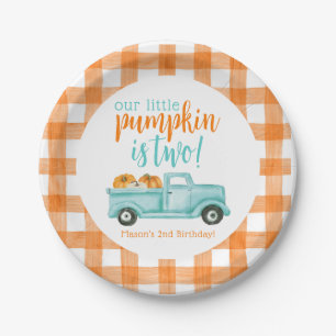 Orange & turquoise Pumpkin Harvest Truck Paper Plate