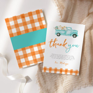 Orange & turquoise Pumpkin Truck Thank You Card