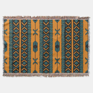 Orange Turquoise  Southwest  Aztec Pattern Throw Blanket