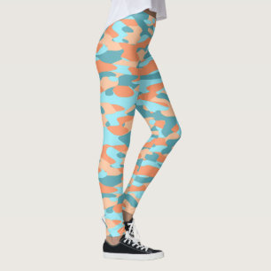 Orange Turquoise Teal Blue Camouflage Pattern Leggings
