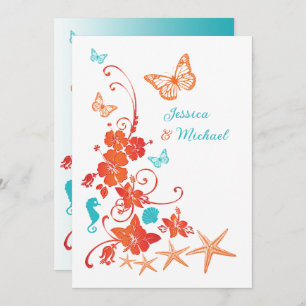 Orange, Turquoise, White Destination Wedding Invitation