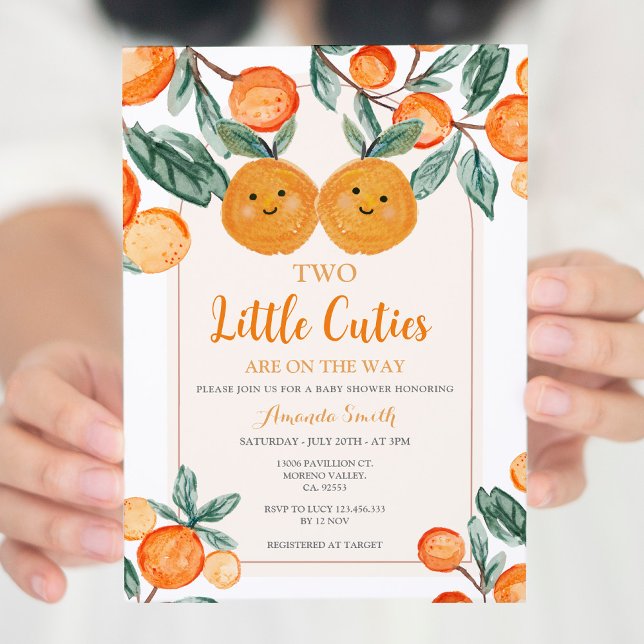 Orange Two little cutie are on the way Greenery Invitation (Creator Uploaded)