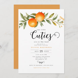 Orange Two Little Cuties Twin Baby Shower  Invitation