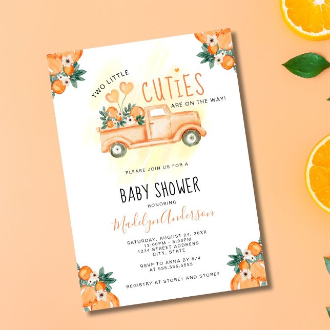 Orange Two Little Cuties Twins Baby Shower Invitation (Creator Uploaded)