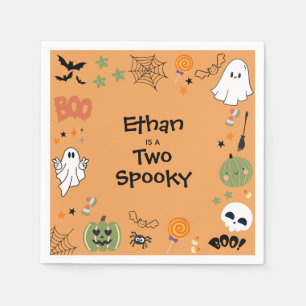 Orange Two Spooky Cute Halloween 2nd Birthday Napkin