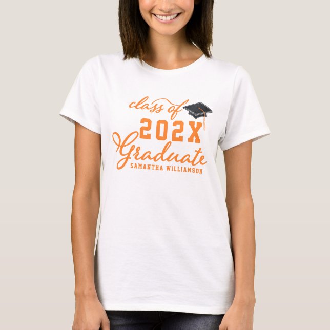 Orange Typography Class 2025 Graduate Graduation T-Shirt (Front)