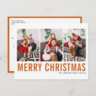 Orange Typography Merry Christmas Photo Collage Holiday Postcard
