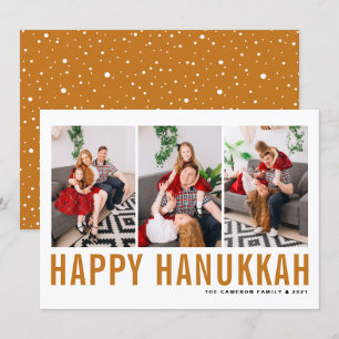 Orange Typography Photo Collage Happy Hanukkah Holiday Card