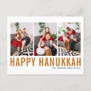 Orange Typography Photo Collage Happy Hanukkah Holiday Postcard