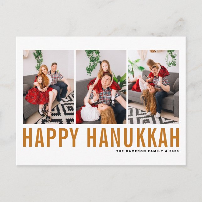 Orange Typography Photo Collage Happy Hanukkah Holiday Postcard (Front)