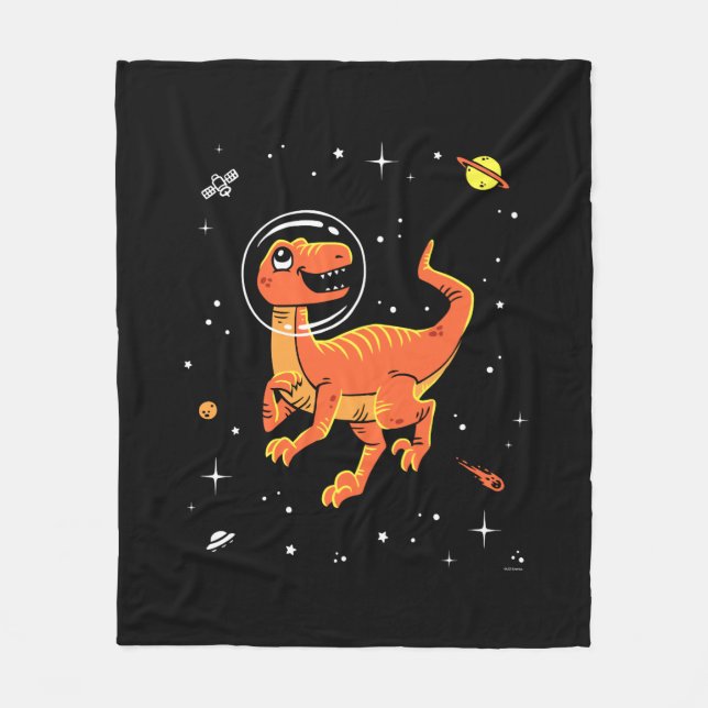 Orange Tyrannosaurus Dinos In Space Fleece Blanket (Front)