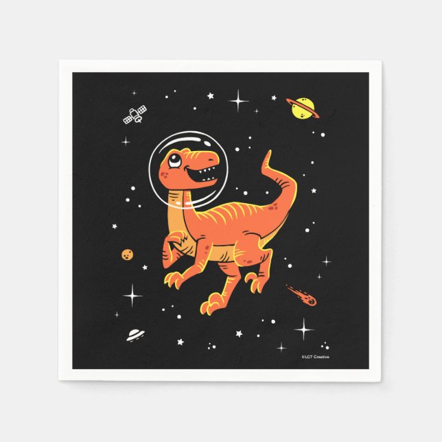 Orange Tyrannosaurus Dinos In Space Napkin (Front)
