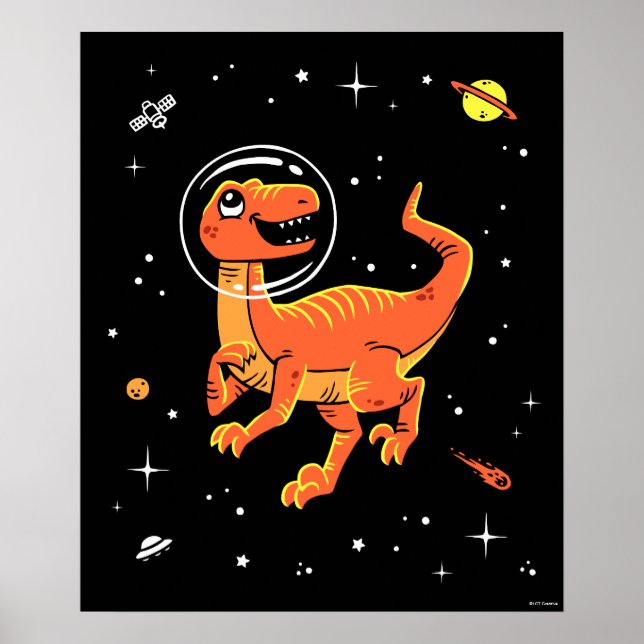 Orange Tyrannosaurus Dinos In Space Poster (Front)