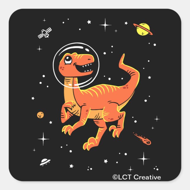 Orange Tyrannosaurus Dinos In Space Square Sticker (Front)