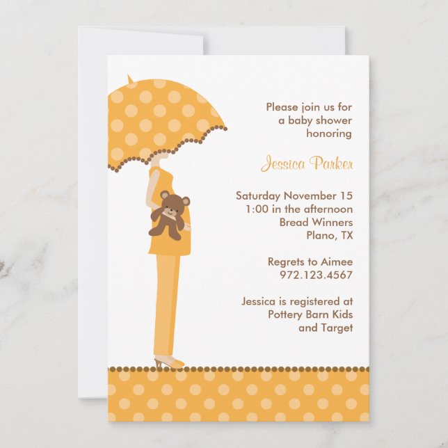 Orange Umbrella Mum Baby Shower Invitations (Front)