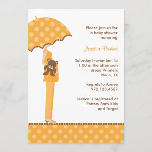 Orange Umbrella Mum Baby Shower Invitations
