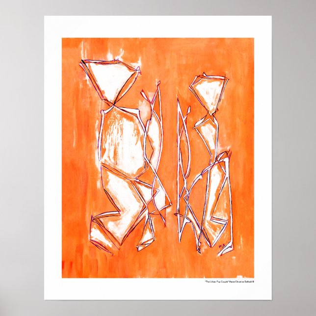 Orange Urban Pop Couple in Art | Abstract Painting Poster (Front)