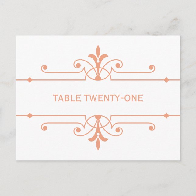 Orange v2 Fancy Ornamental Table Number Postcard (Front)