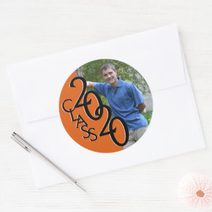 Orange Varsity 2020 Graduation Class with Photo Classic Round Sticker
