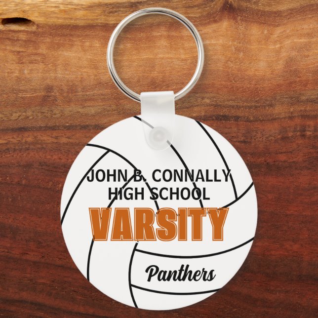Orange Varsity Volleyball Custom High School Team Key Ring (Front)