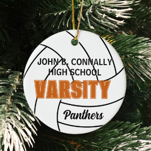Orange Varsity Volleyball Photo Back Christmas Ceramic Tree Decoration