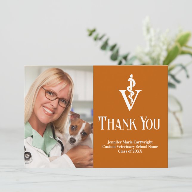 Orange Veterinarian Office Photo Customisable Thank You Card (Standing Front)