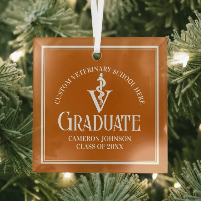 Orange Veterinary School Graduation Christmas Glass Tree Decoration (Insitu)