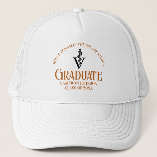 Orange Veterinary School Graduation Custom Trucker Hat (Front)