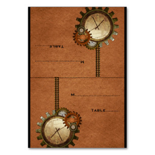 Orange Vintage Clock Wedding Place Card