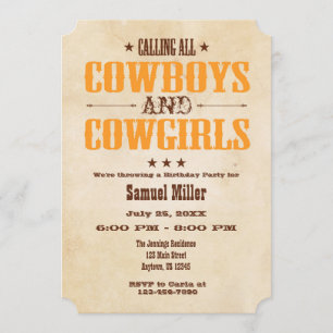 Orange Vintage Cowboy Birthday Invitation