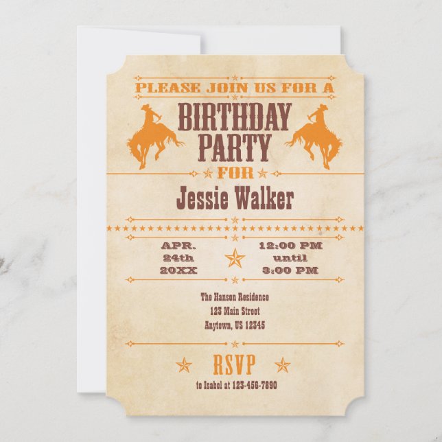 Orange Vintage Cowboy Birthday Invitation (Front)