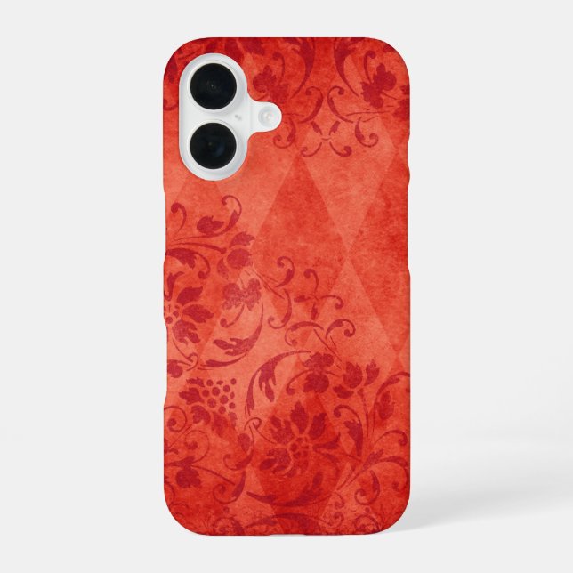 Orange Vintage Diamond Pattern iPhone 16 Case (Back)