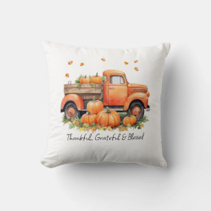 Orange vintage fall pumpkin truck cushion