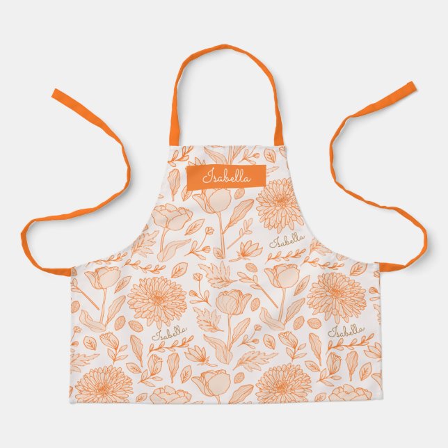 Orange Vintage Floral Custom Name Apron (Front)