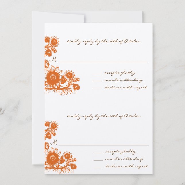 Orange Vintage Flower RSVP Wedding Invitation (Front)