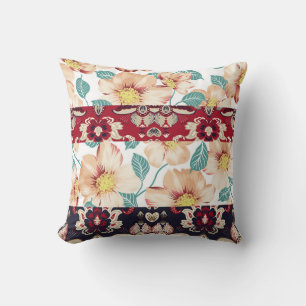 Orange vintage flowers with seamless paisley borde cushion