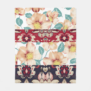 Orange vintage flowers with seamless paisley borde fleece blanket