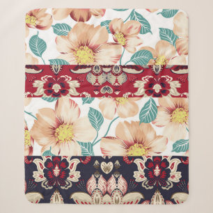 Orange vintage flowers with seamless paisley borde sherpa blanket