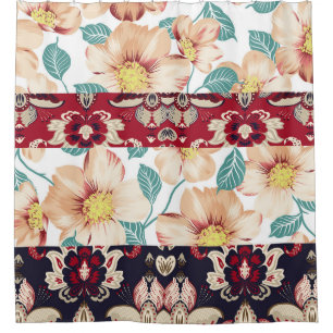 Orange vintage flowers with seamless paisley borde shower curtain