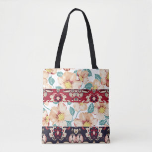 Orange vintage flowers with seamless paisley borde tote bag