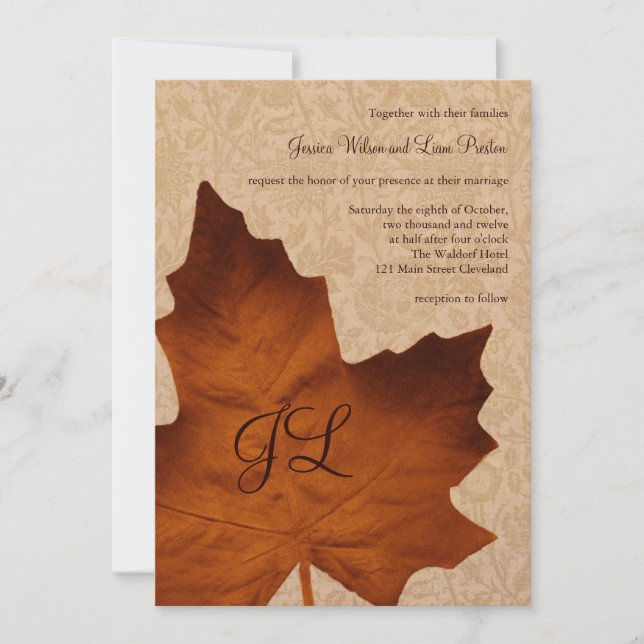 Orange Vintage Monogrammed Wedding Invitation (Front)